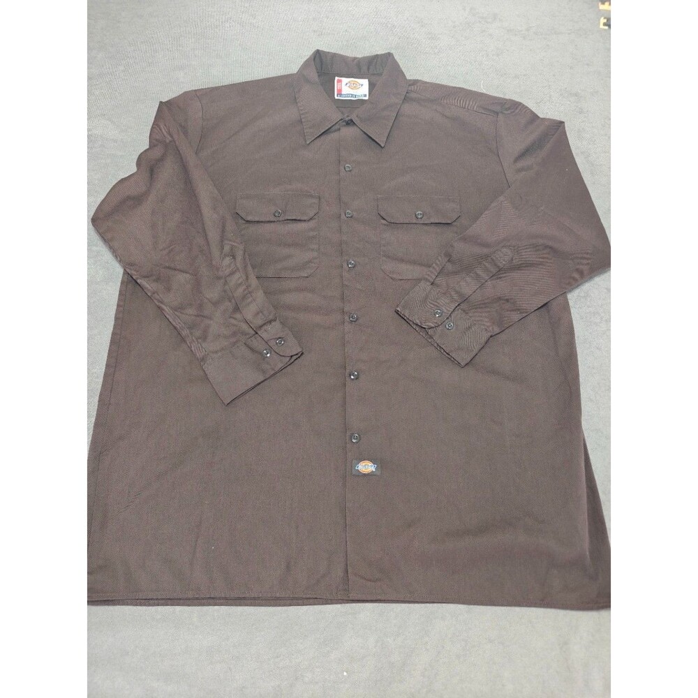 Dickies Work Shirt Men’s 2XL Brown Long Sleeve Button Up Utility Workwear